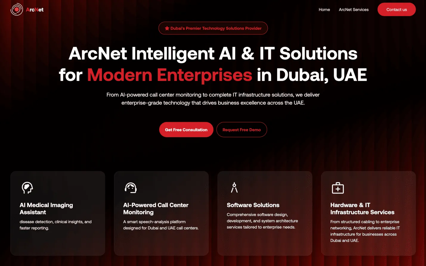 نمونه کار وبسایت شرکت ARC NET UAE — طراحی شده توسط نیسو وب